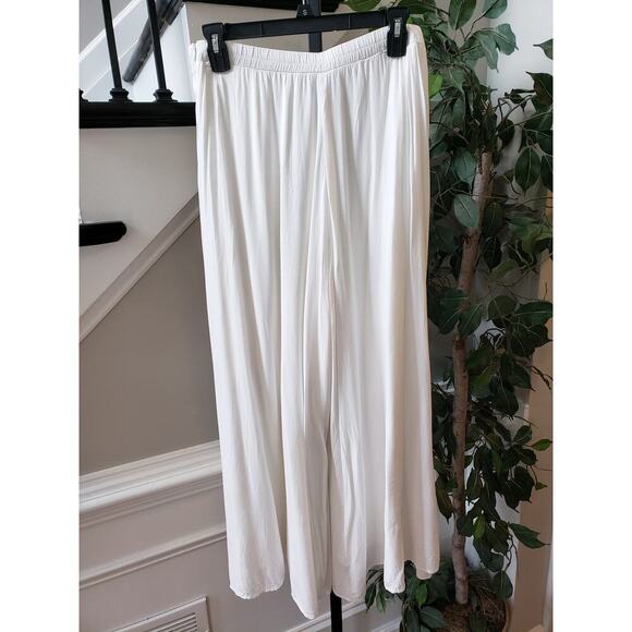 Aakaa Trouser Pants Women's M White Solid Elastic Waist Pull On Wide Leg Coastal - Picture 13 of 14